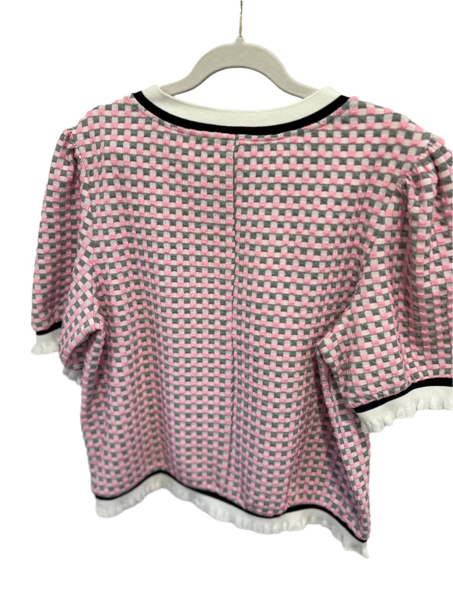 STRIPE BAND GINGHAM TOP LT PINK