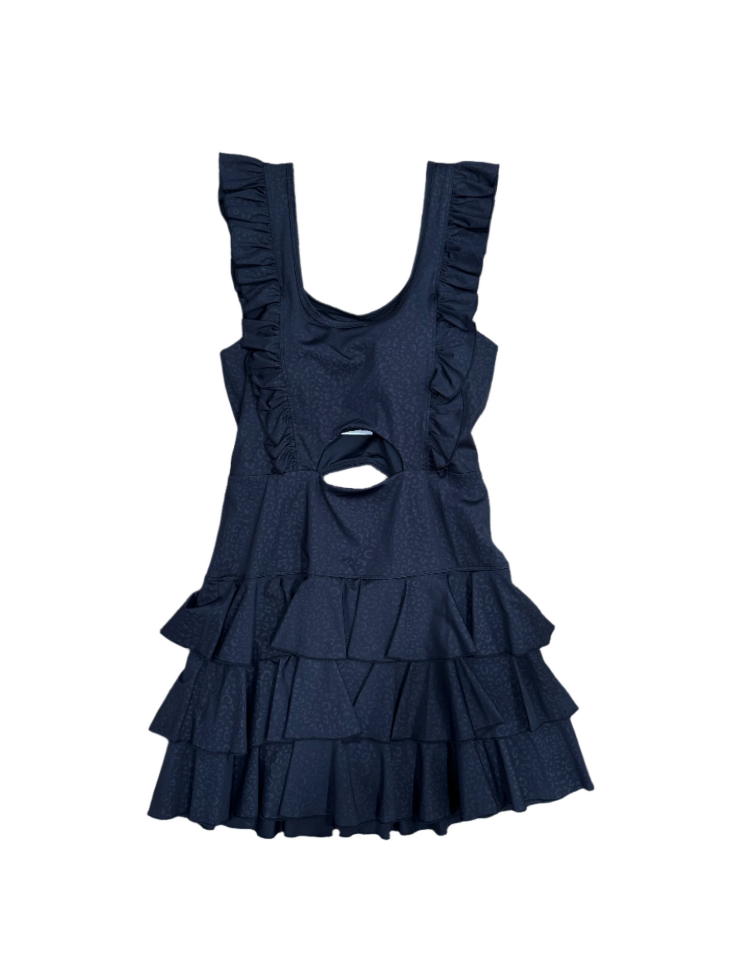CHEETAH RUFFLE DRESS - BLACK