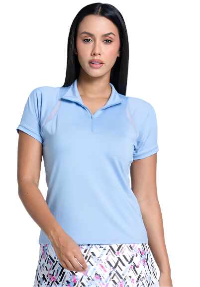 BIRDIE MOCK ZIP SHORT SLEEVE - POWDER
