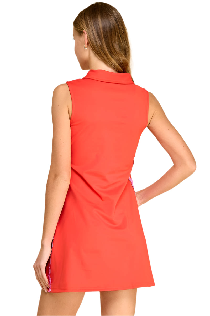 COLLARED RIC RAC DRESS - RED