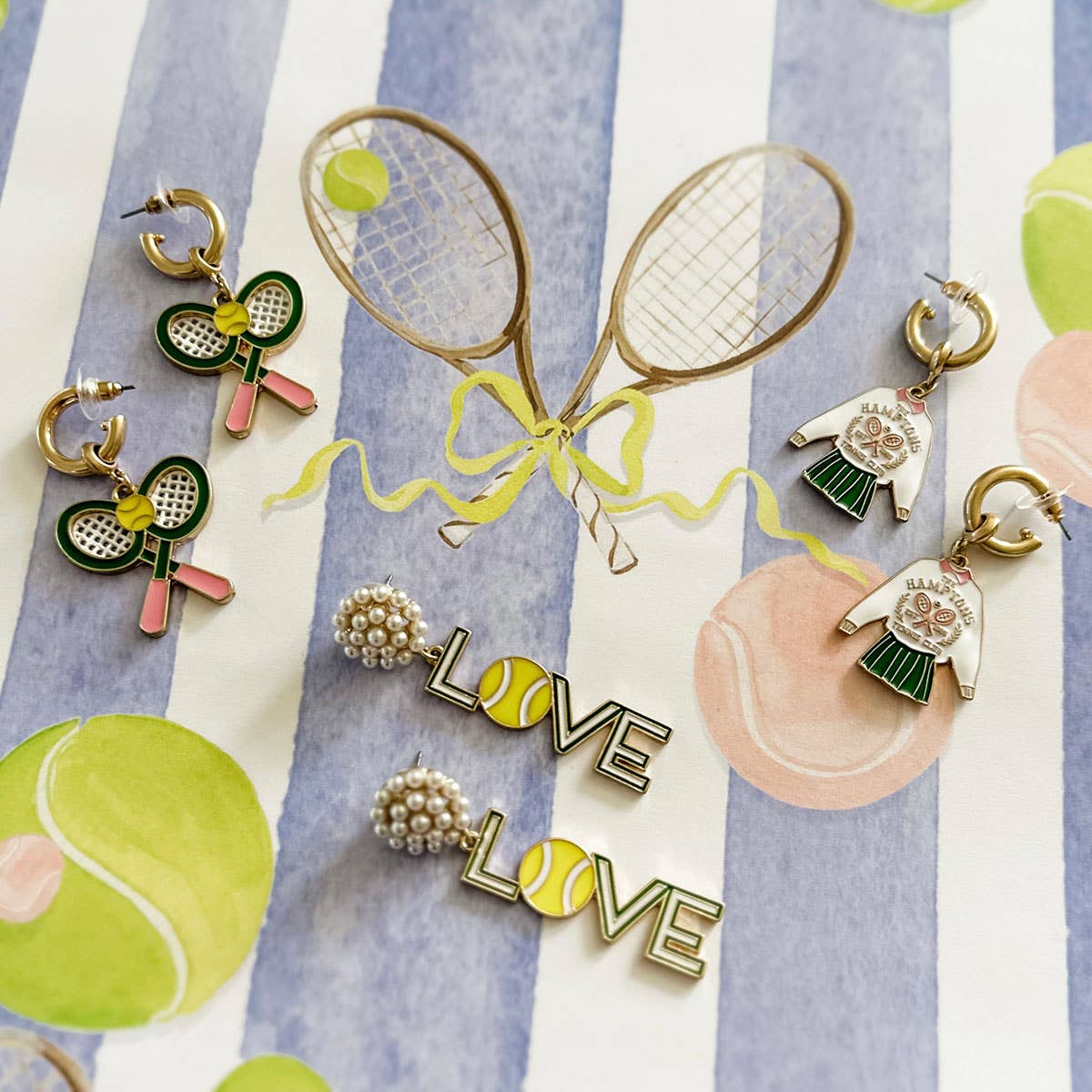 The Hamptons Tennis Club Enamel Drop Hoop Earrings in Green,