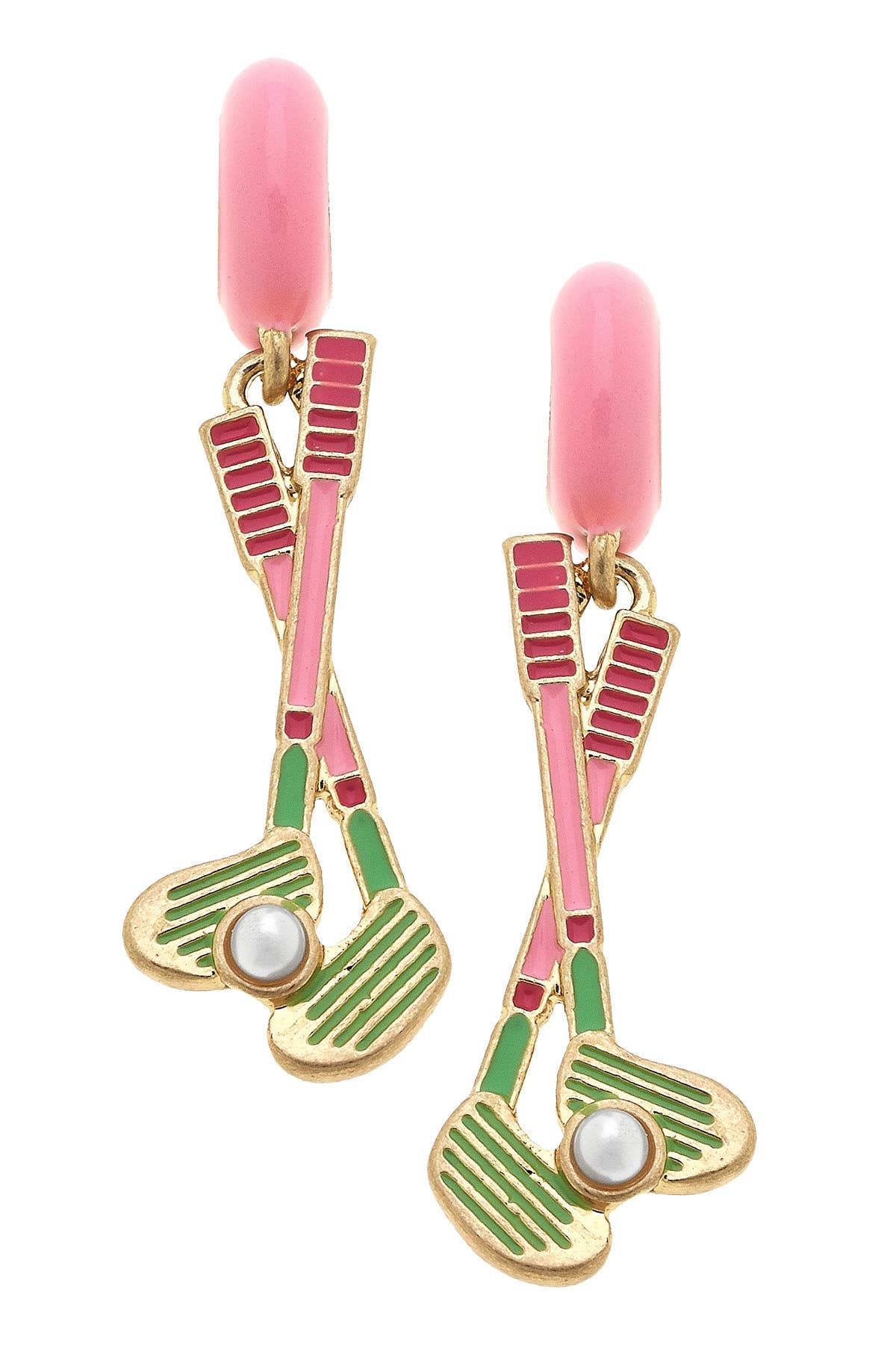 Golf Wedges Enamel Huggie Hoop Earrings in Light Pink