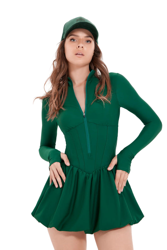 ROME LONG SLEEVE BUBBLE DRESS - EMERALD