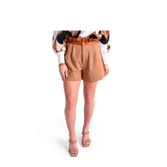 RUFFLE SHORT - TAN PONTE