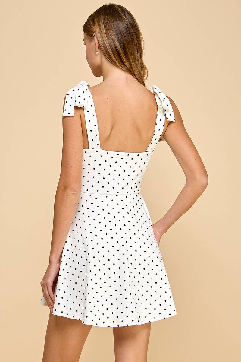 FIT FLARE DRESS - WHITE DOT