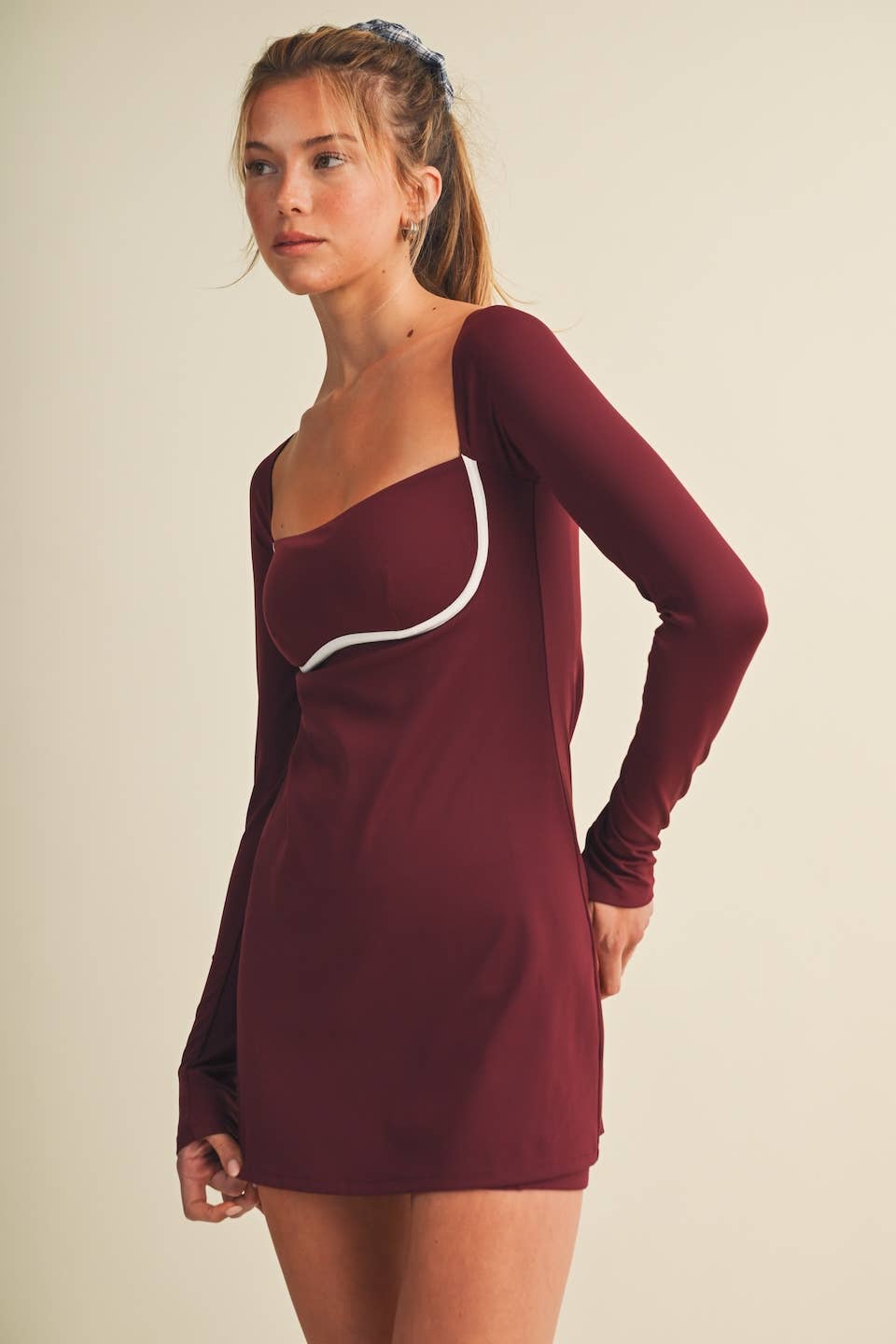 LS SWEETHEART DRESS - BURGUNDY