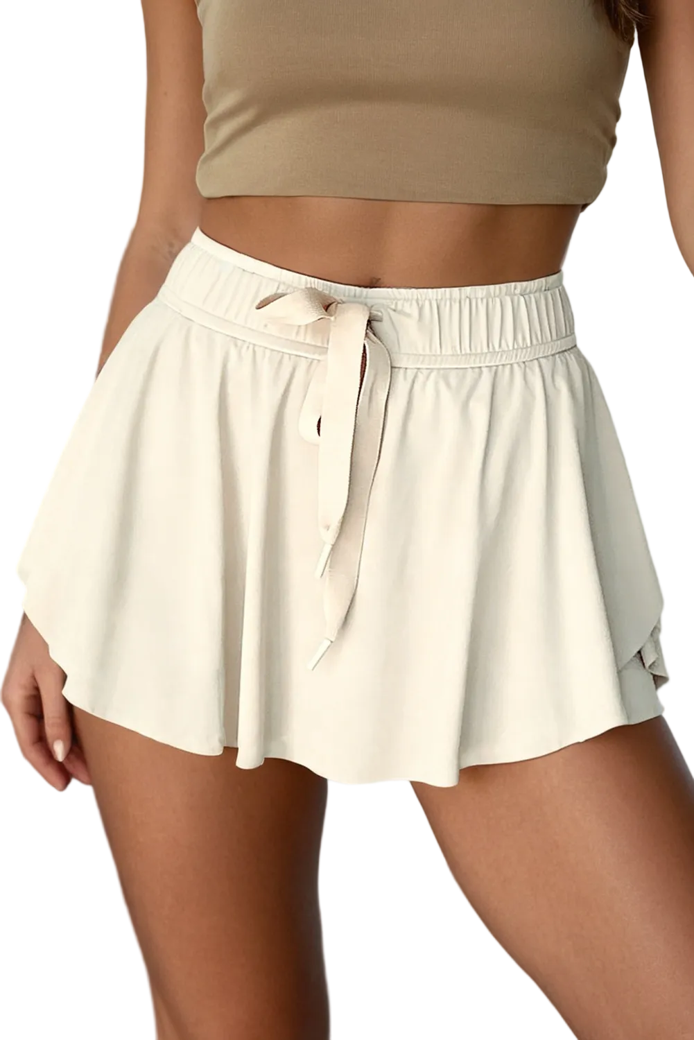 DRAWSTRING FLOWY SKORT - CREAM