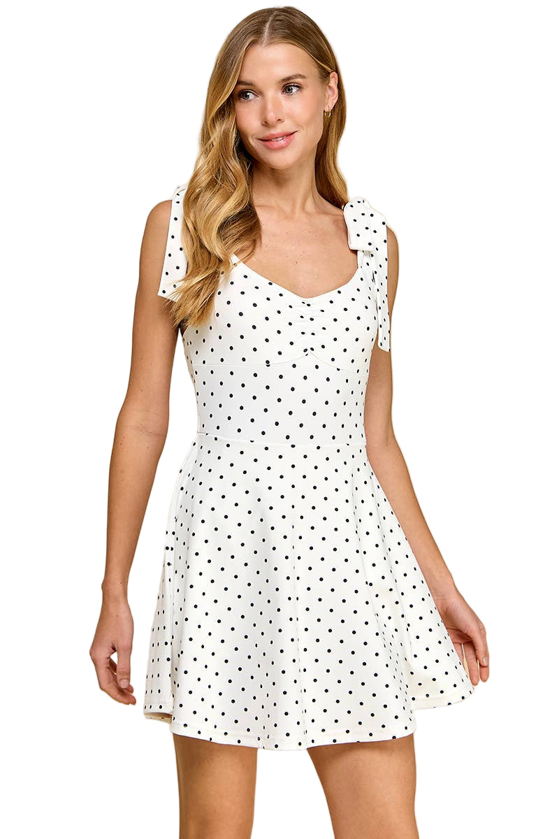 FIT FLARE DRESS - WHITE DOT