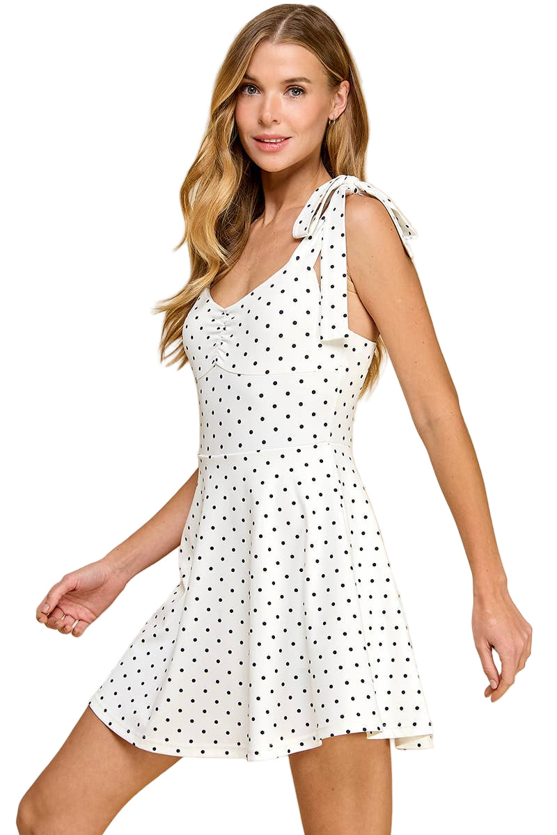 FIT FLARE DRESS - WHITE DOT