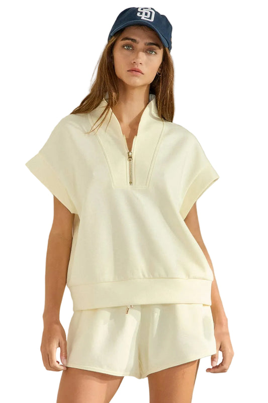 HALF ZIP SCUBA TOP - CREAM