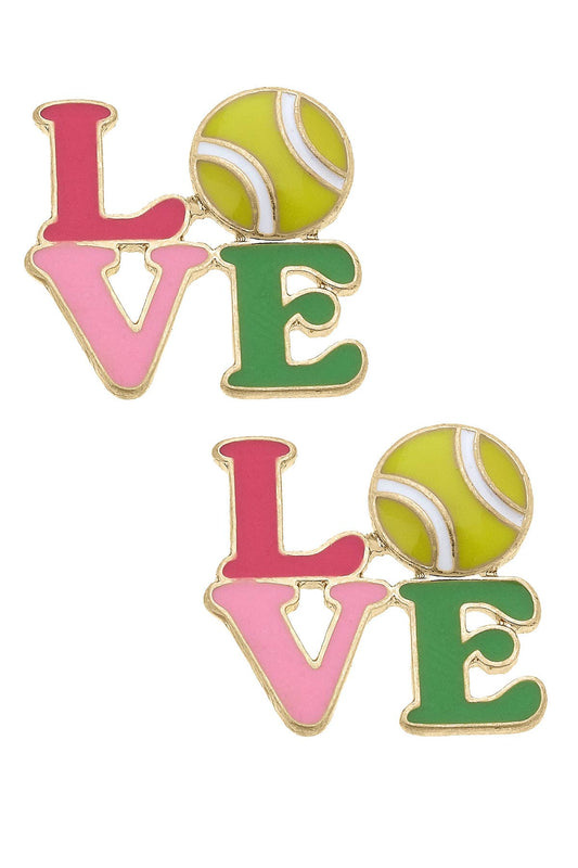 Tennis LOVE Stacked Enamel Stud Earrings in Pink & Green
