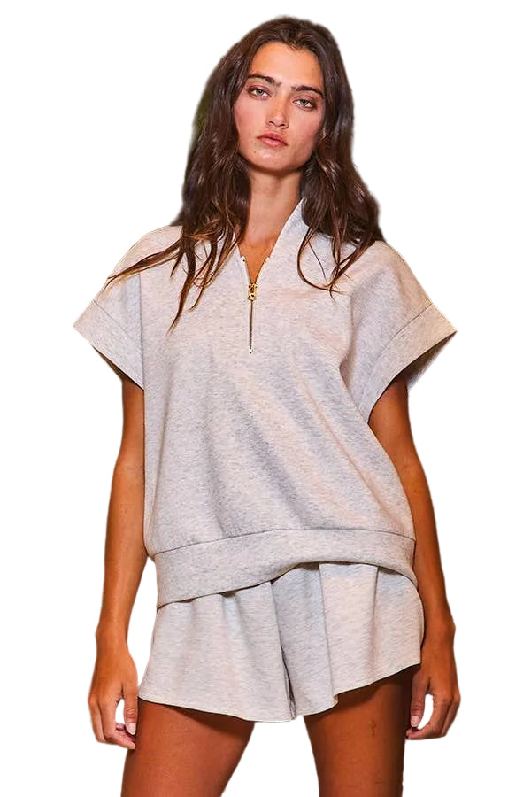 HALF ZIP SCUBA TOP - HEATHER