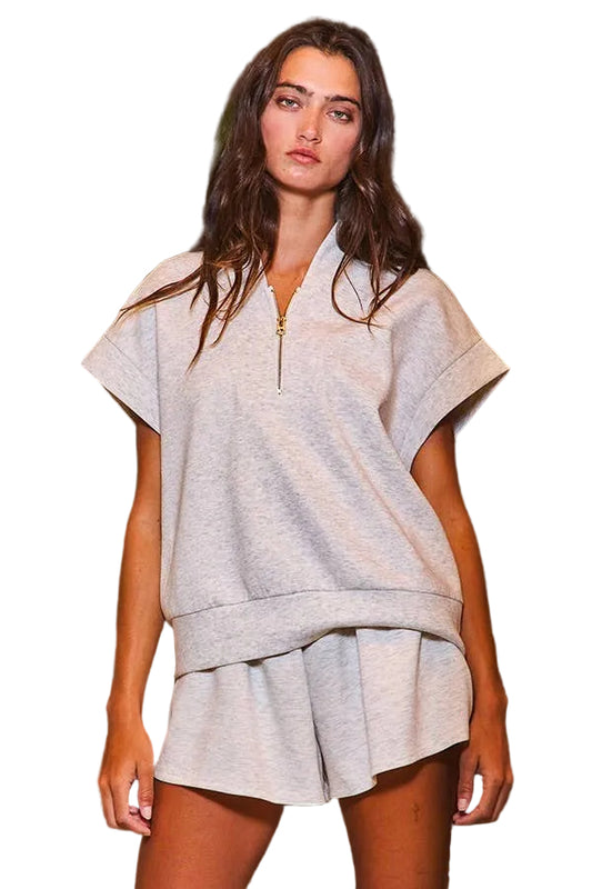 HALF ZIP SCUBA TOP - HEATHER