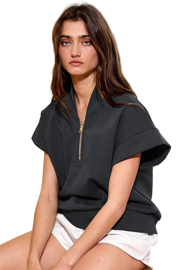 HALF ZIP SCUBA TOP - BLACK