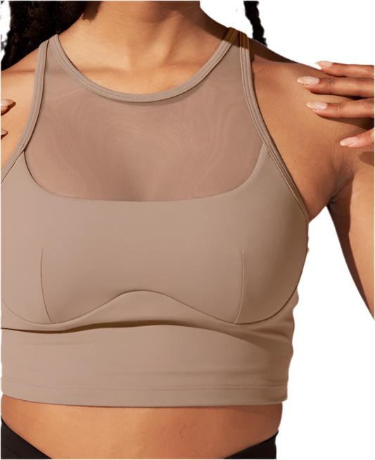 CELESTE MESH CROP BRALETTE BROWN