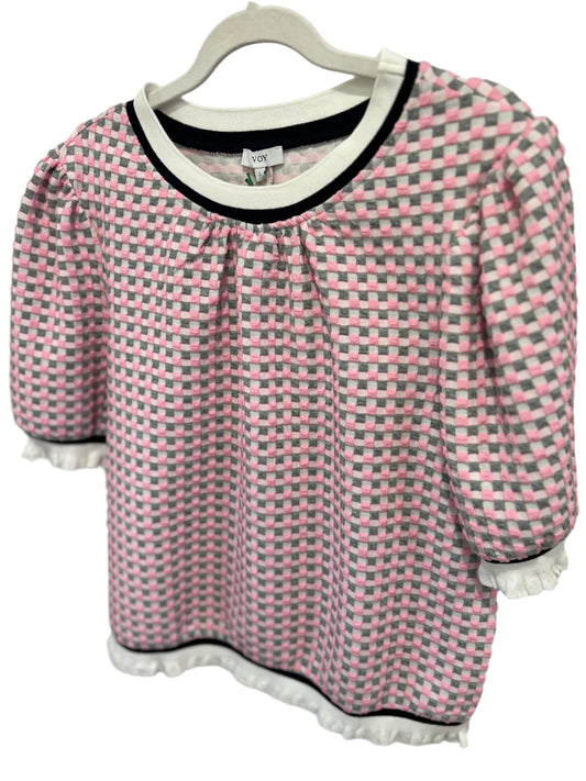 STRIPE BAND GINGHAM TOP LT PINK