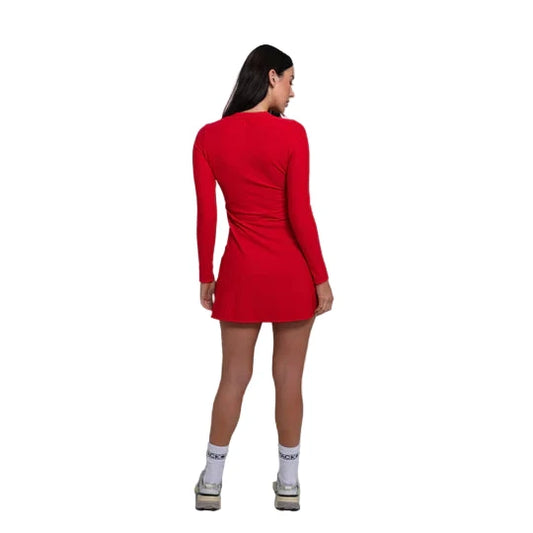 COURTSIDE LONG SLEEVE DRESS - CHERRY