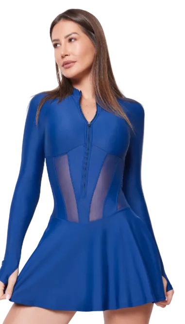 LOS ANGELES LOW-ZIP CORSET DRESS - NAVY