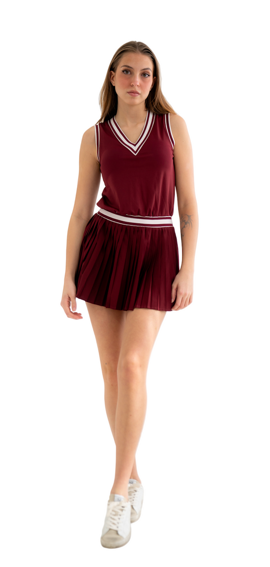 V NECK DRESS - BURGUNDY