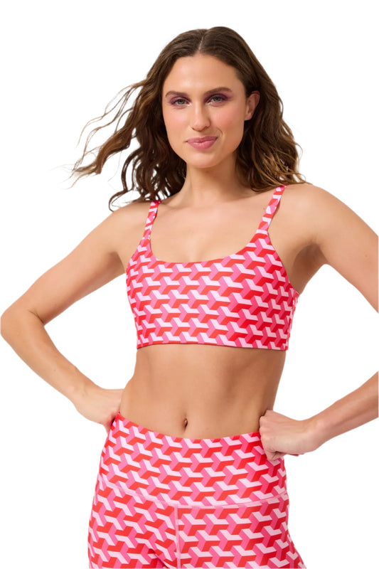 HI-SHINE SCOOP NECK BRA - STRAWBERRY TWIST GEO