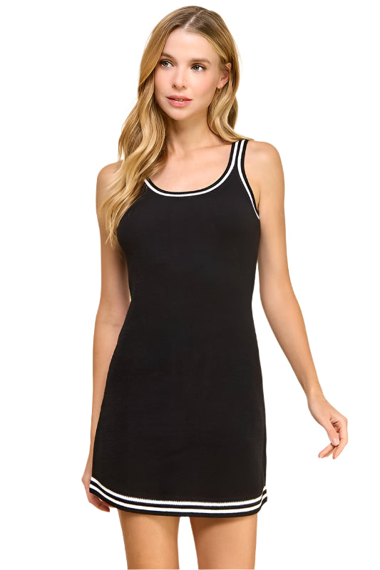 KNIT STRIPE DRESS - BLACK