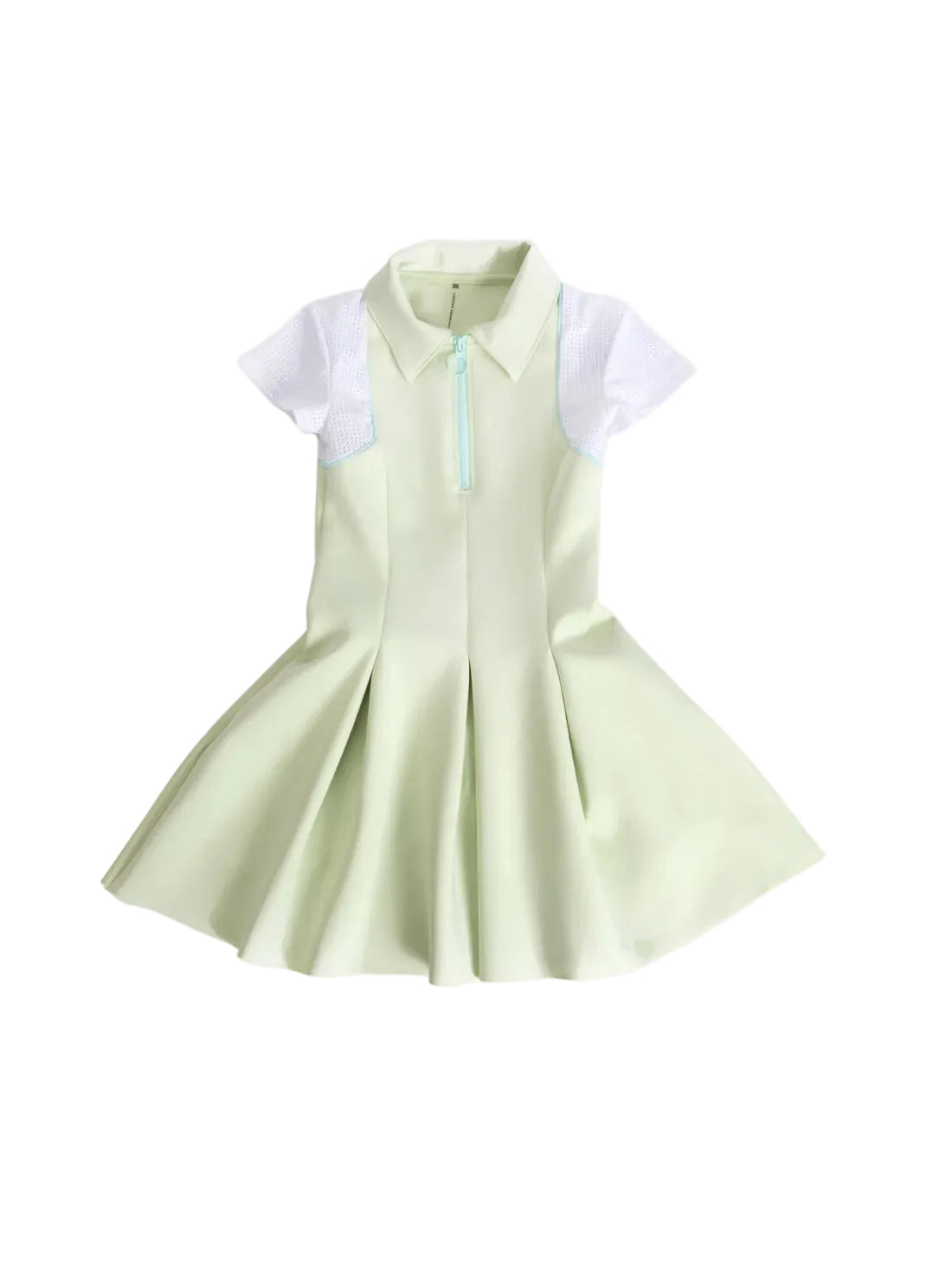 Light green dress with white collar and sleeves on a white background