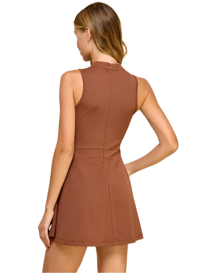 1/4 ZIP ATHLETIC DRESS - CHOCOLATE