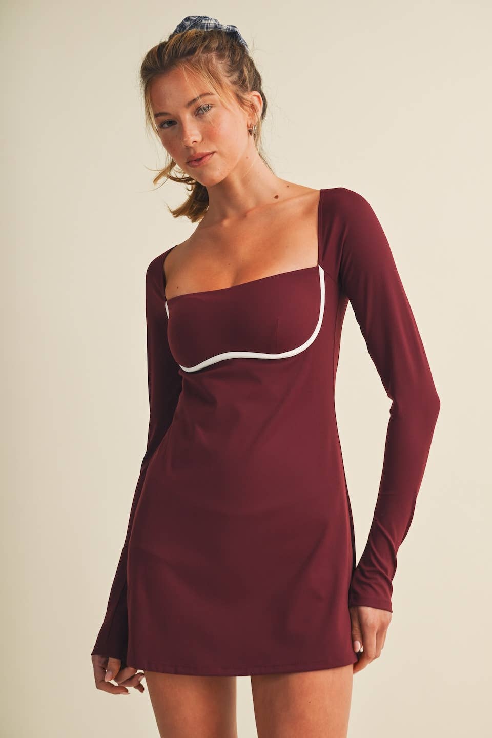 LS SWEETHEART DRESS - BURGUNDY